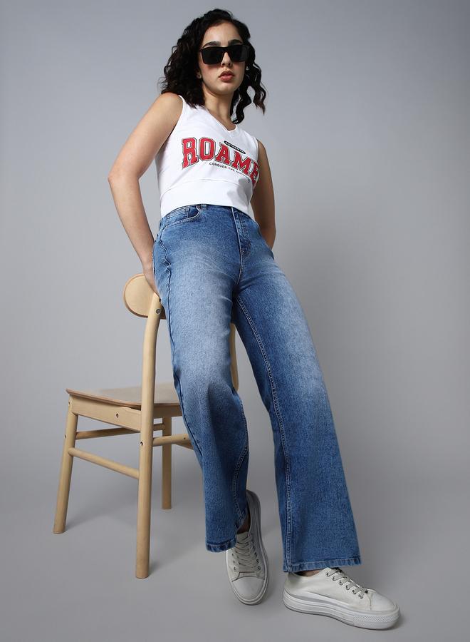 هاي ستار جينز نسائي أزرق واسع الساق بخصر عالٍ - Image 4